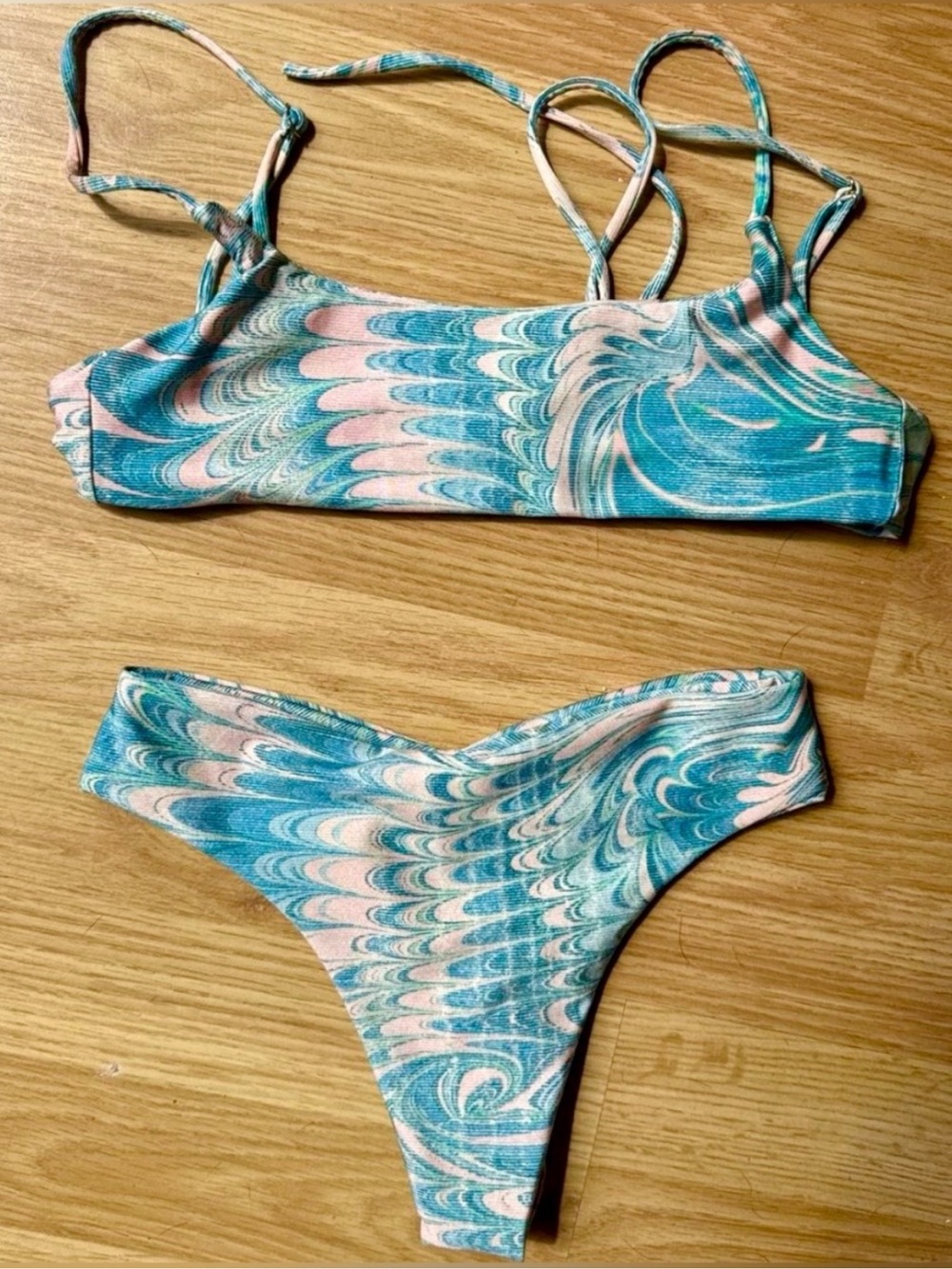 Skatie Teal & Pink Swirl Two-Piece Bikini